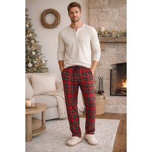 Old Navy Flannel Pajama‎ Pants Mens XXL Tall Red Tartan Plaid Preppy Minimalist